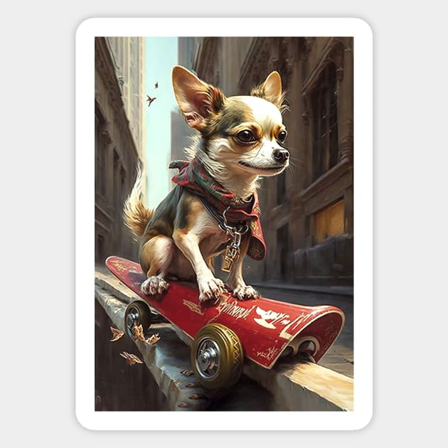 Chihuahua Dog on Red Skateboard Greeting Card Sticker by candiscamera